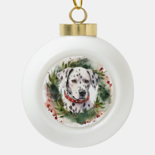 Dalmatian Christmas Wreath Festive Pup Ceramic Ball Christmas Ornament