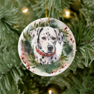 Dalmatian Christmas Wreath Festive Pup Ceramic Ornament