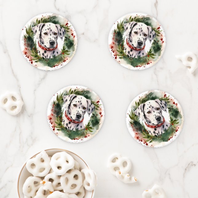 Dalmatian Christmas Wreath Festive Pup  Coaster Set (In Situ)