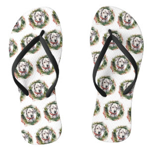 Dalmatian Christmas Wreath Festive Pup Flip Flops