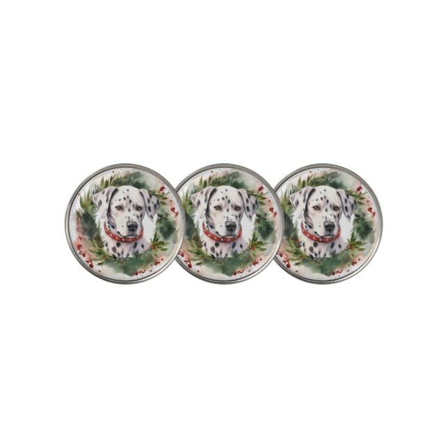 Dalmatian Christmas Wreath Festive Pup  Golf Ball Marker (3 Up)