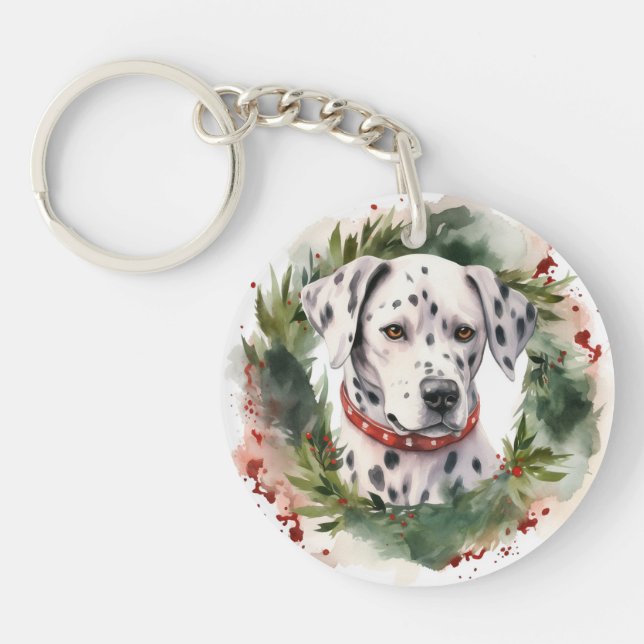 Dalmatian Christmas Wreath Festive Pup  Keychain (Front)