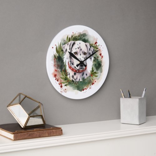 Dalmatian Christmas Wreath Festive Pup  Large Clock