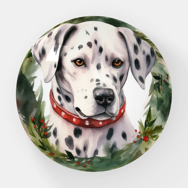 Dalmatian Christmas Wreath Festive Pup  Paperweight (Front)