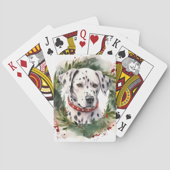Dalmatian Christmas Wreath Festive Pup  Poker Cards (Back)
