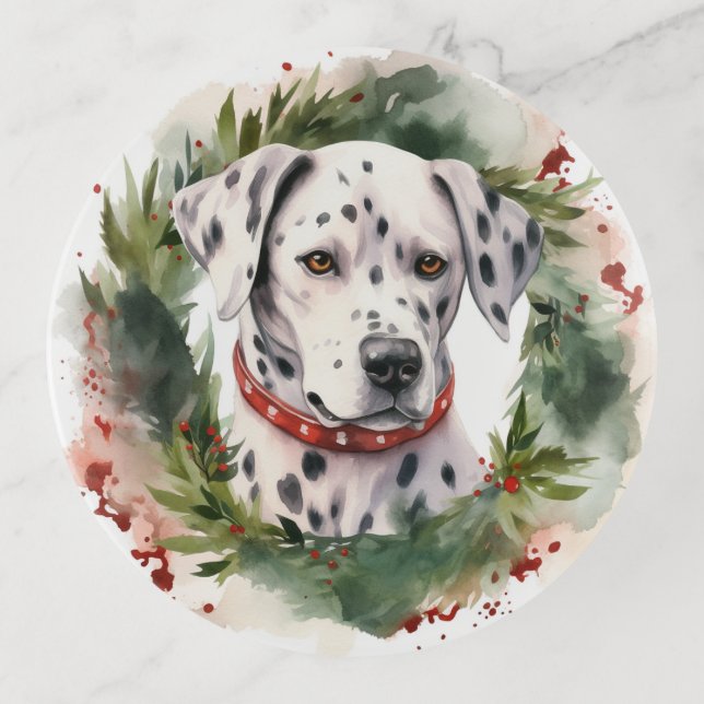 Dalmatian Christmas Wreath Festive Pup  Trinket Tray (Front)