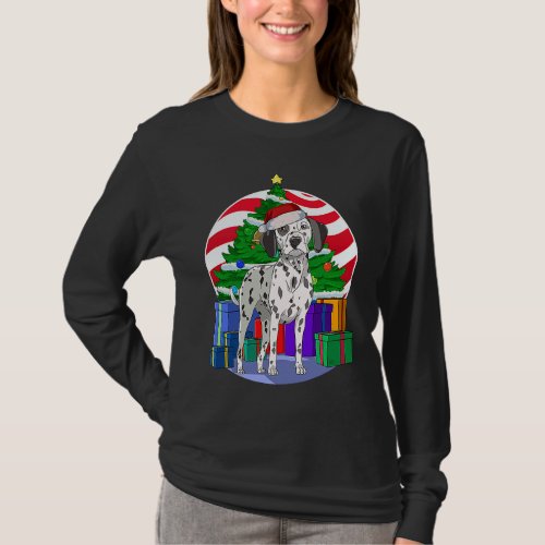 Dalmatian Cute Dog Santa Christmas Tree Decor Xmas T_Shirt