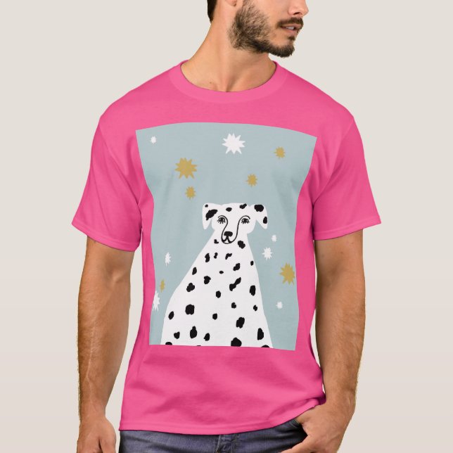Dalmatian Dog Abstract Illustration Art Pink T-Shirt (Front)