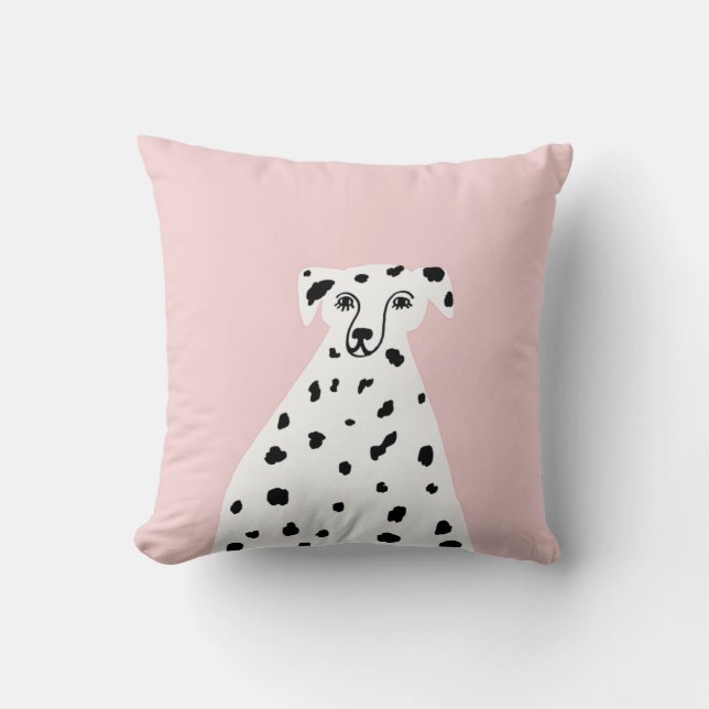 Dalmatian Dog Abstract Illustration Pink Throw Pillow (Front)