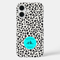 Dalmatian Dog Abstract Pattern Aqua Blue Monogram