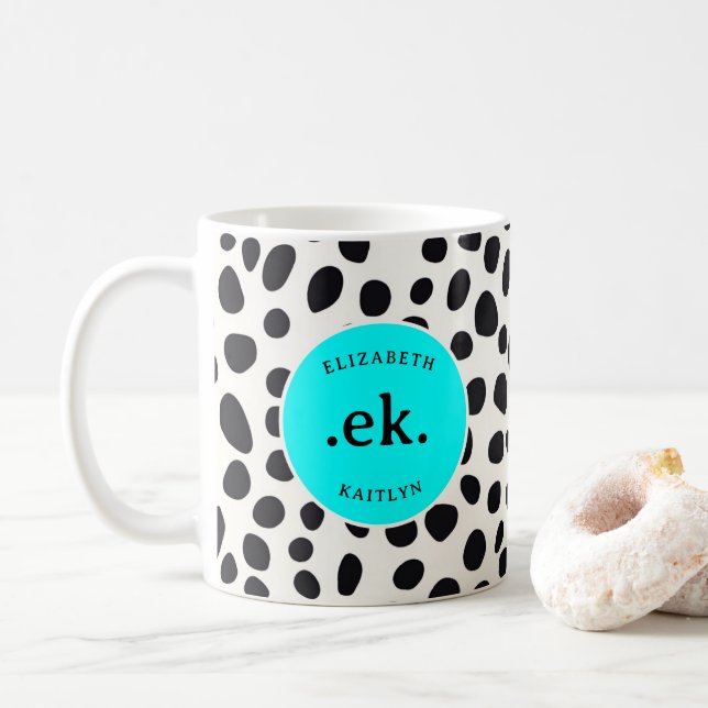  Dalmatian Dog Abstract Pattern Aqua Blue Monogram Coffee Mug (With Donut)