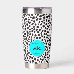  Dalmatian Dog Abstract Pattern Aqua Blue Monogram Insulated Tumbler