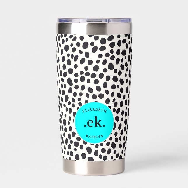  Dalmatian Dog Abstract Pattern Aqua Blue Monogram Insulated Tumbler (Front)