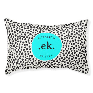 Dalmatian Dog Abstract Pattern Aqua Blue Monogram Pet Bed
