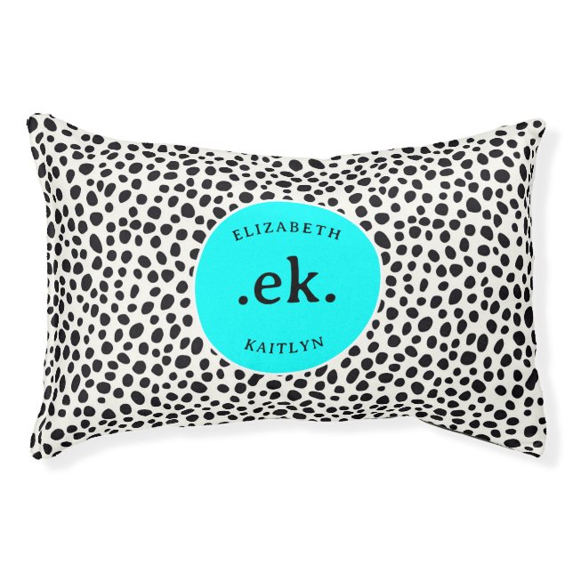 Dalmatian Dog Abstract Pattern Aqua Blue Monogram Pet Bed (Front)