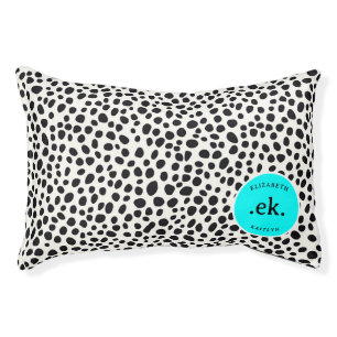 Dalmatian Dog Abstract Pattern Aqua Blue Monogram Pet Bed