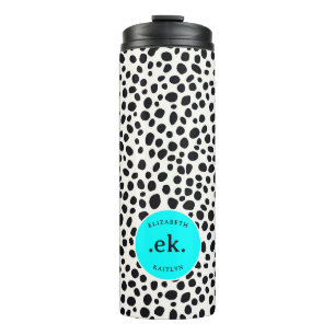  Dalmatian Dog Abstract Pattern Aqua Blue Monogram Thermal Tumbler