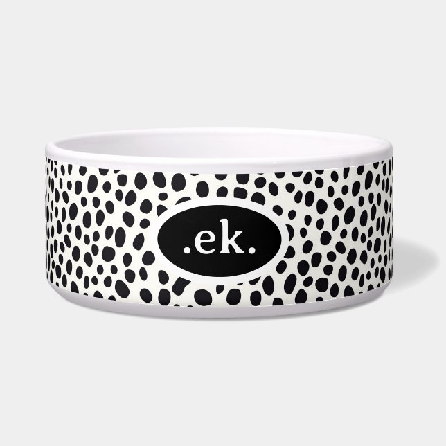  Dalmatian Dog Abstract Pattern Black Monogram Bowl (Front)