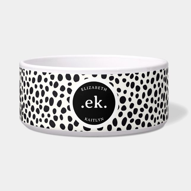  Dalmatian Dog Abstract Pattern Black Monogram Bowl (Front)