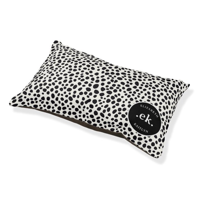  Dalmatian Dog Abstract Pattern Black Monogram Pet Bed (Angled)