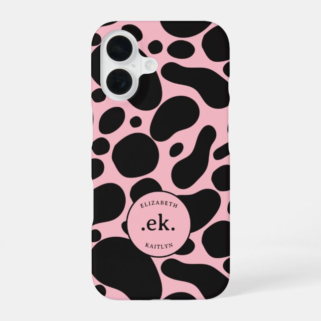 Dalmatian Dog Abstract Pattern Blush Pink Monogram Iphone Case (Back)