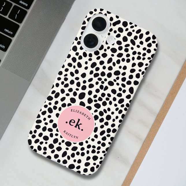 Dalmatian Dog Abstract Pattern Blush Pink Monogram Iphone Case (Creator Uploaded)