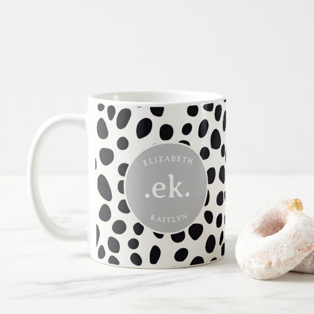  Dalmatian Dog Abstract Pattern Gray Monogram Coffee Mug (With Donut)