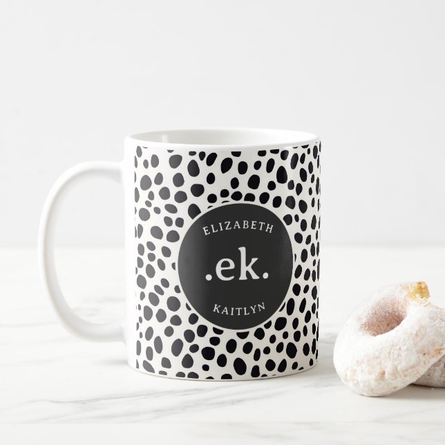  Dalmatian Dog Abstract Pattern Gray Monogram Coffee Mug (With Donut)