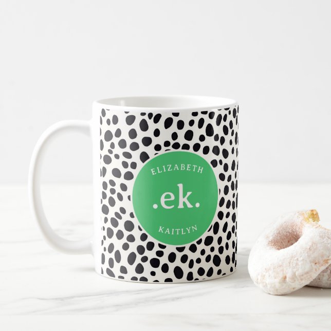  Dalmatian Dog Abstract Pattern Green Monogram Coffee Mug (With Donut)