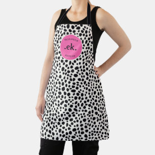Dalmatian Dog Abstract Pattern Hot Pink Monogram Apron