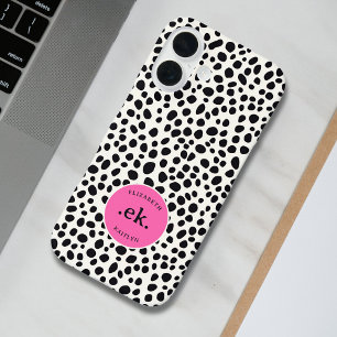 Dalmatian Dog Abstract Pattern Hot Pink Monogram iPhone 16 Case