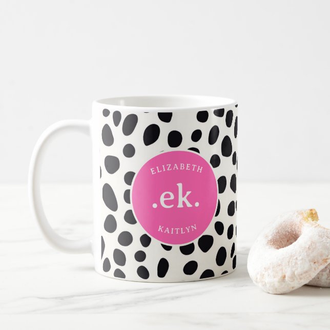 Dalmatian Dog Abstract Pattern Hot Pink Monogram Coffee Mug (With Donut)