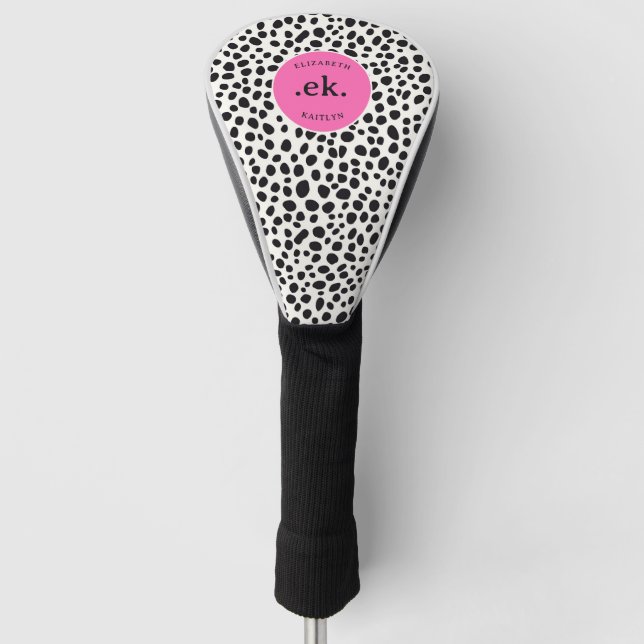 Dalmatian Dog Abstract Pattern Hot Pink Monogram Golf Head Cover (Front)