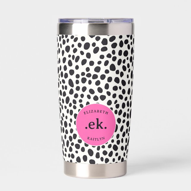  Dalmatian Dog Abstract Pattern Hot Pink Monogram Insulated Tumbler (Front)