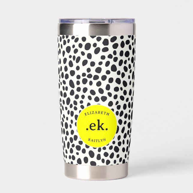  Dalmatian Dog Abstract Pattern Hot Pink Monogram Insulated Tumbler (Front)