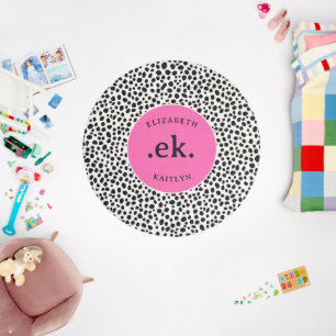 Dalmatian Dog Abstract Pattern Hot Pink Monogram Rug