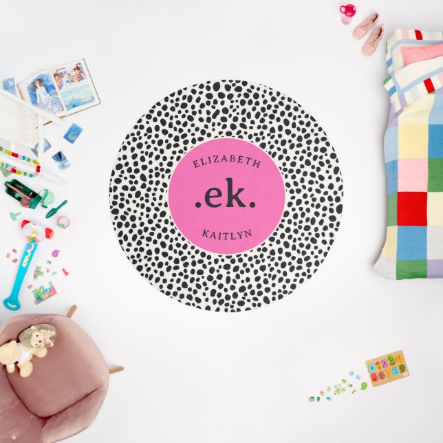  Dalmatian Dog Abstract Pattern Hot Pink Monogram Rug (Insitu (Babyroom))