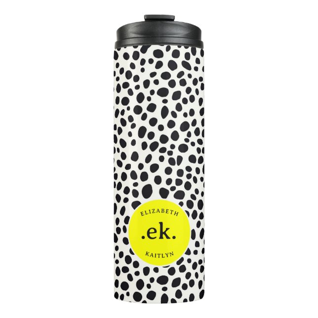  Dalmatian Dog Abstract Pattern Hot Pink Monogram Thermal Tumbler (Front)