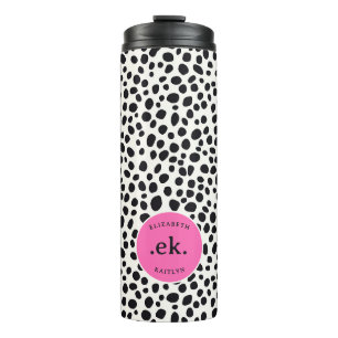 Dalmatian Dog Abstract Pattern Hot Pink Monogram Thermal Tumbler