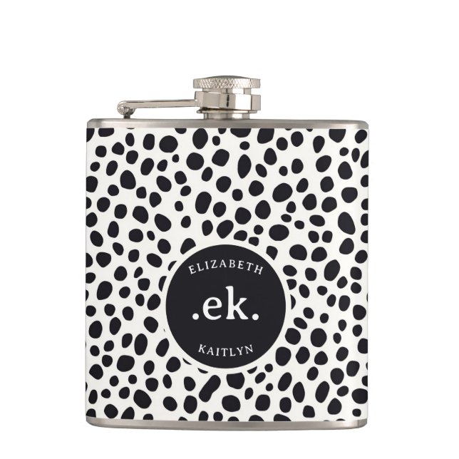  Dalmatian Dog Abstract Pattern Monogram Flask (Front)