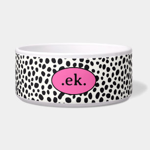  Dalmatian Dog Abstract Pattern Pink Monogram Bowl