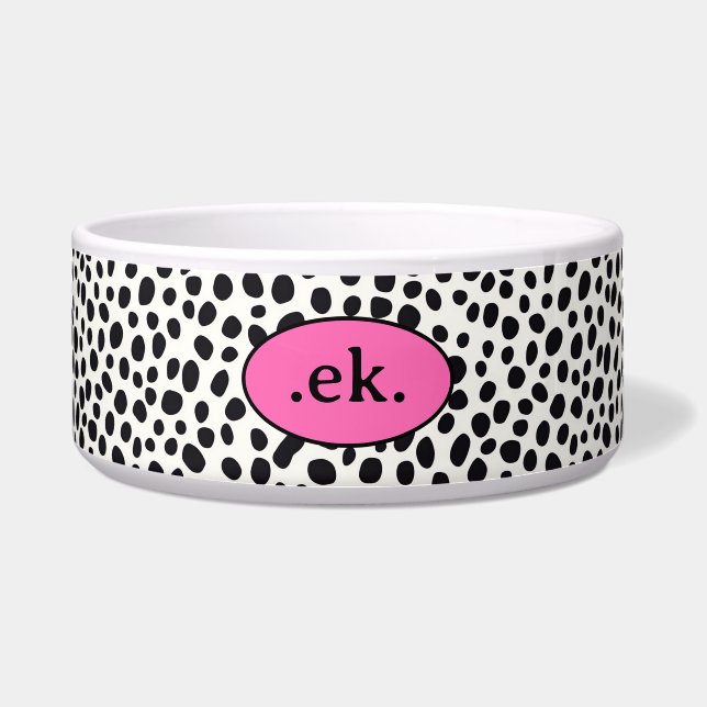  Dalmatian Dog Abstract Pattern Pink Monogram Bowl (Front)