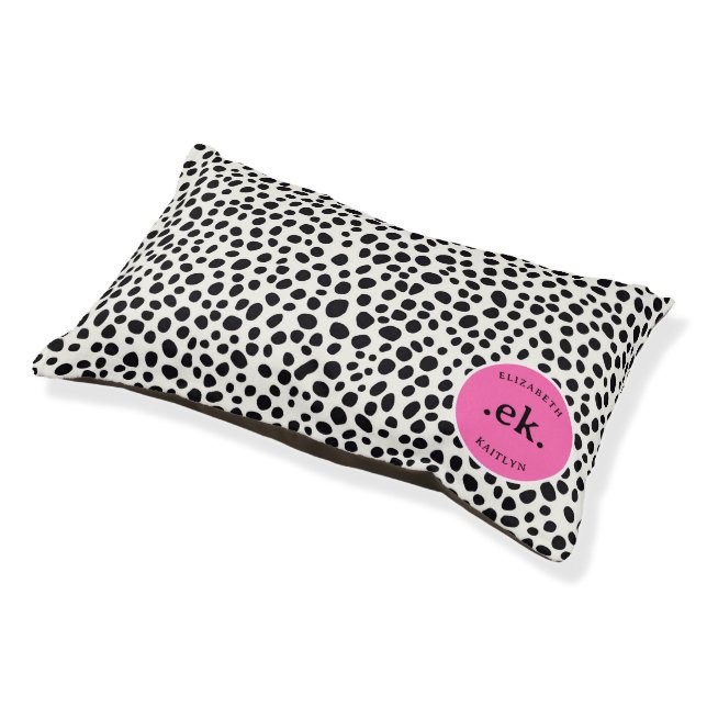  Dalmatian Dog Abstract Pattern Pink Monogram Pet Bed (Angled)