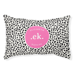  Dalmatian Dog Abstract Pattern Pink Monogram Pet Bed