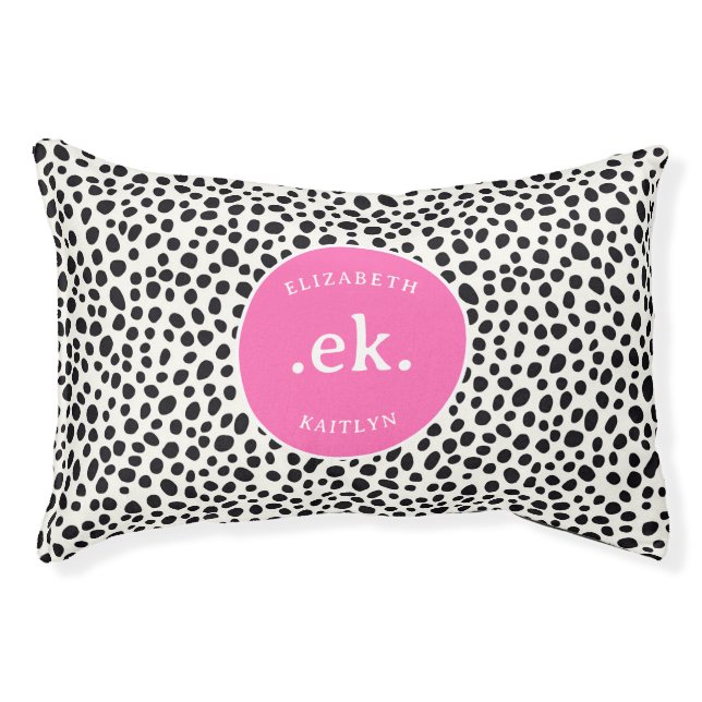  Dalmatian Dog Abstract Pattern Pink Monogram Pet Bed (Front)