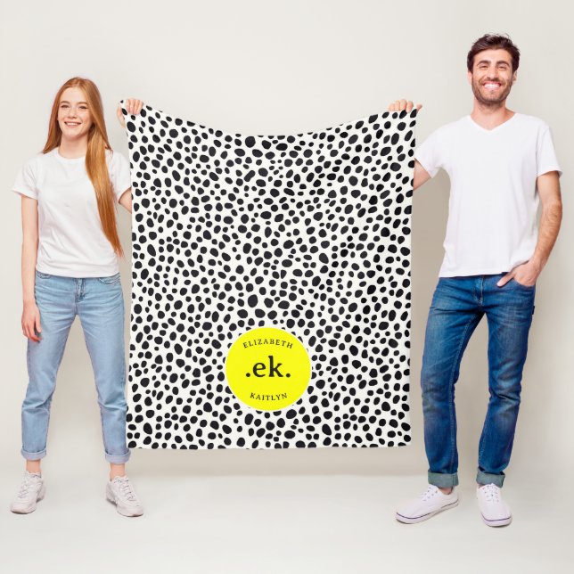  Dalmatian Dog Abstract Pattern Yellow Monogram Fleece Blanket (In Situ)