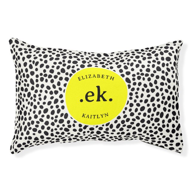 Dalmatian Dog Abstract Pattern Yellow Monogram Pet Bed (Front)