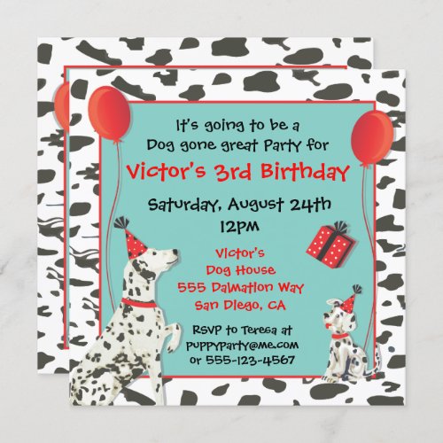 Dalmatian Dog and Puppy Birthday Party Invitations