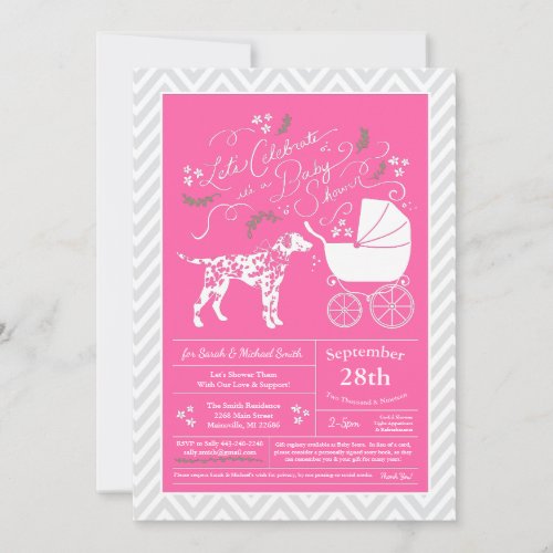 Dalmatian Dog Baby Shower Pink Girl Invitation