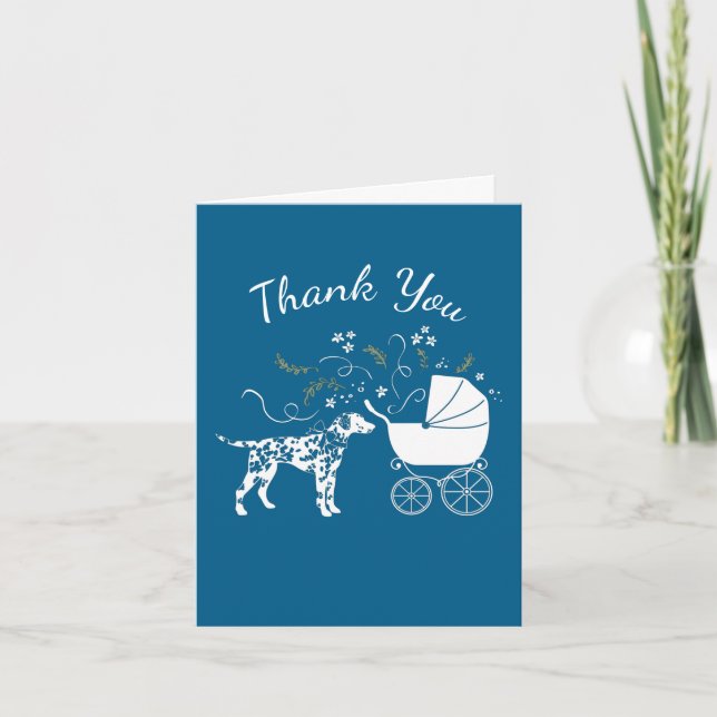 Dalmatian Dog Baby Shower Puppy Blue Boy Thank You Card (Front)